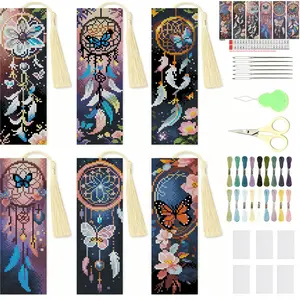 6 Pcs Dreamcatcher Cross Stitch Bookmark Kit for Adult Beginners,Flowers Cross Stitch Kits 14 CT DIY Crossstitch Kits Adult Stamped Bookmark Embroidery Bookmarks Kit