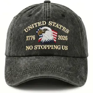 "No Stopping Us" Vintage Washed 1776-2026 Patriotic Baseball Cap | Printed Eagle Graphic Dad Hat Men Women