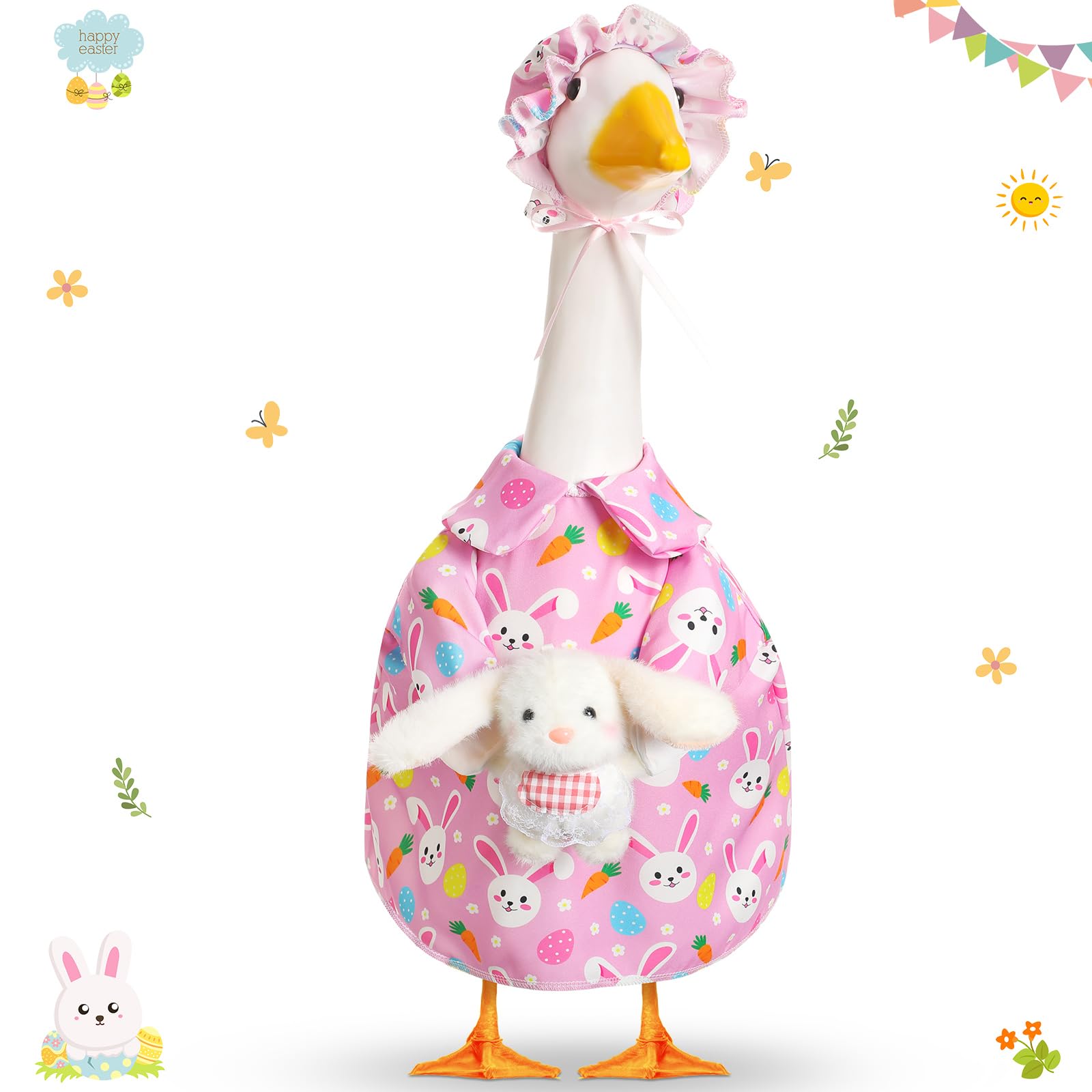 Easter Bunny Porch Goose Outfit for 23 inch Plastic Cement Goose, Easter Egg Porch Goose Costume Lawn Goose Clothes