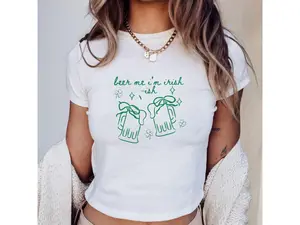 Coquette Womens St Patricks Day Baby Tee, Bar Crawl shirts, Y2K Trendy Shamrock Crop Top, Cute St Pattys Day Shirt, 90s Girls Irish Shirt