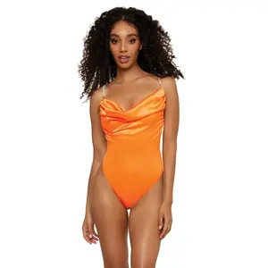 Orange Satin Cowl Neck Teddy