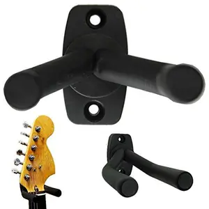 BlueDot Trading Two Pack Padded Guitar Wall Mount Hanger for Acoustic or Electric Guitars - Black Hook Holder Bracket for Home, Studio, or Store
