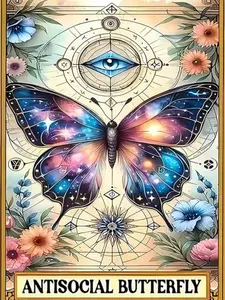 Antisocial Butterfly Tarot Card Diamond Painting Kit - Galaxy Wings & Mystic Eye Rhinestone Art, Full Drill DIY Craft for Wall Decor