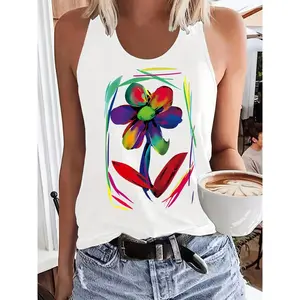 Women's Casual Graphic Print Tank Top - Vibrant Floral Design, Breathable Round Neck Sleeveless Shirt, Machine Washable All-Season Comfort Fit, Casual Wear| Vibrant Print Top| Bold Pattern Top