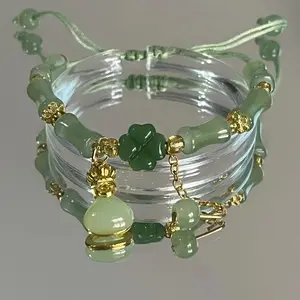 Lucky Four-Leaf Clover Bracelet for Women Golden Accents Chinese-Inspired Design for Daily Wear Parties Perfect Gift for Mom