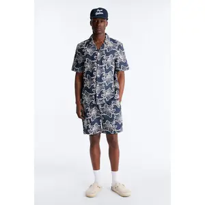 Coastal Drift Cuban Button Up Shirt - Navy