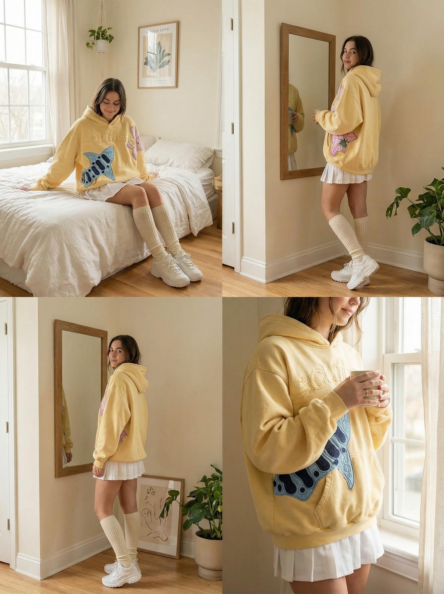 Women’s Y2K Oversized Hoodie Comfy Heavyweight Sweatshirt  Floral Applique Embroidery Vintage Indie Cozy Streetwear