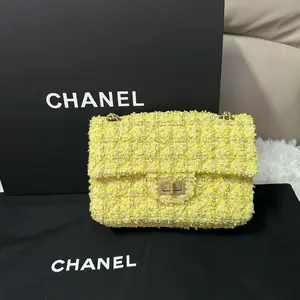 Pre-owned france Crossbody Bags Chanel 2.55mini yellow woollen knitting（SZ 69427）