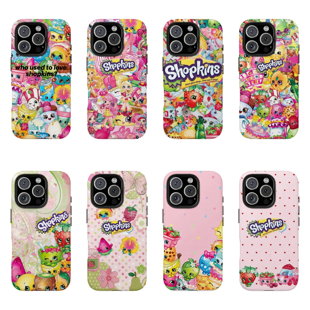 Shopkins cartoon print phone case, suitable for iPhone 11-17 Pro Max/Plus and Samsung Galaxy S23-25.