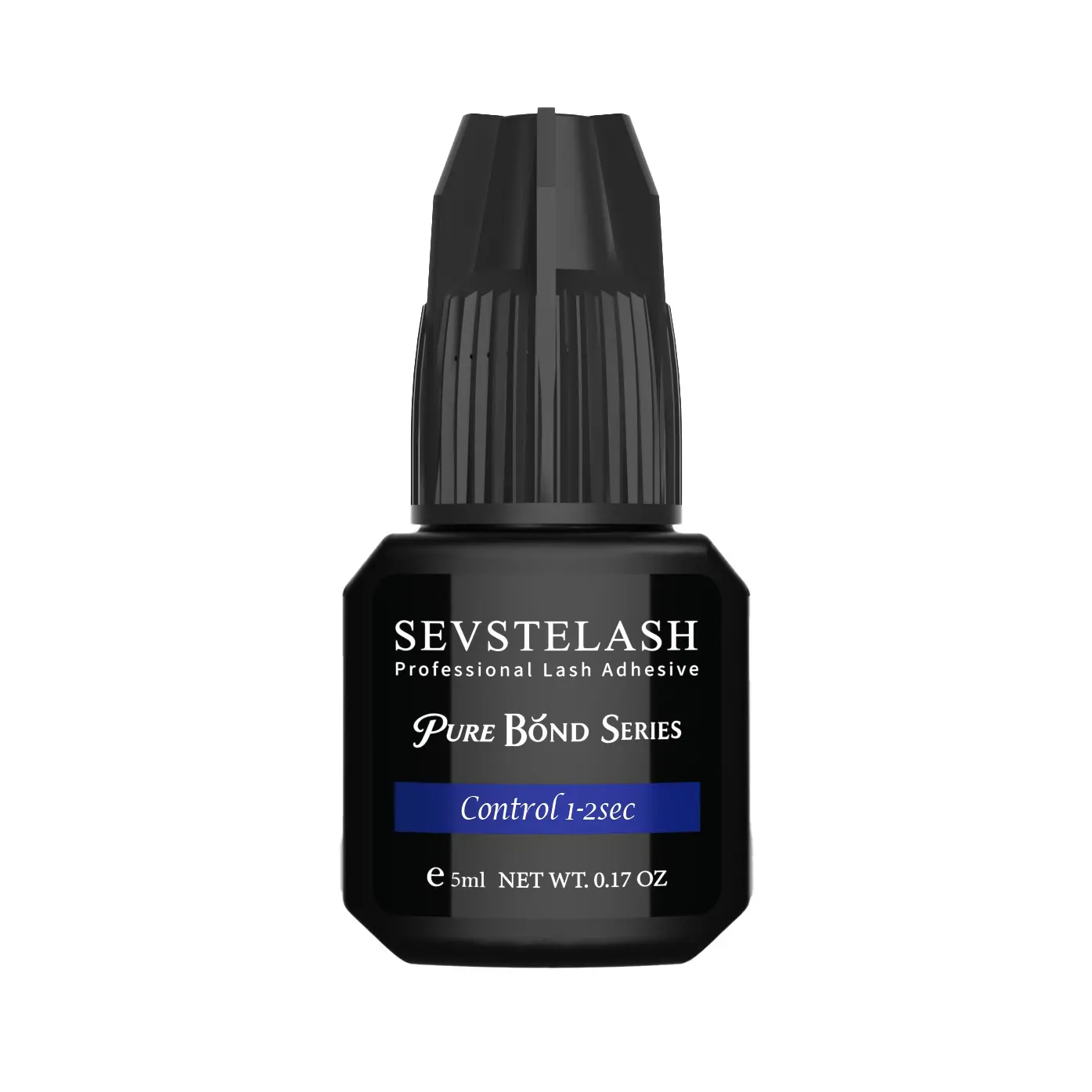 SEVSTELASH CONTROL Professional Lash Extension Glue 5ml / 0.17 fl.oz / 1-2 Sec Dry /  Retention-8 Weeks / Powerful Flexible Black Adhesive/ Low-Irritation /  Wide Temperature & Humidity Range / Lash Tech Supplies