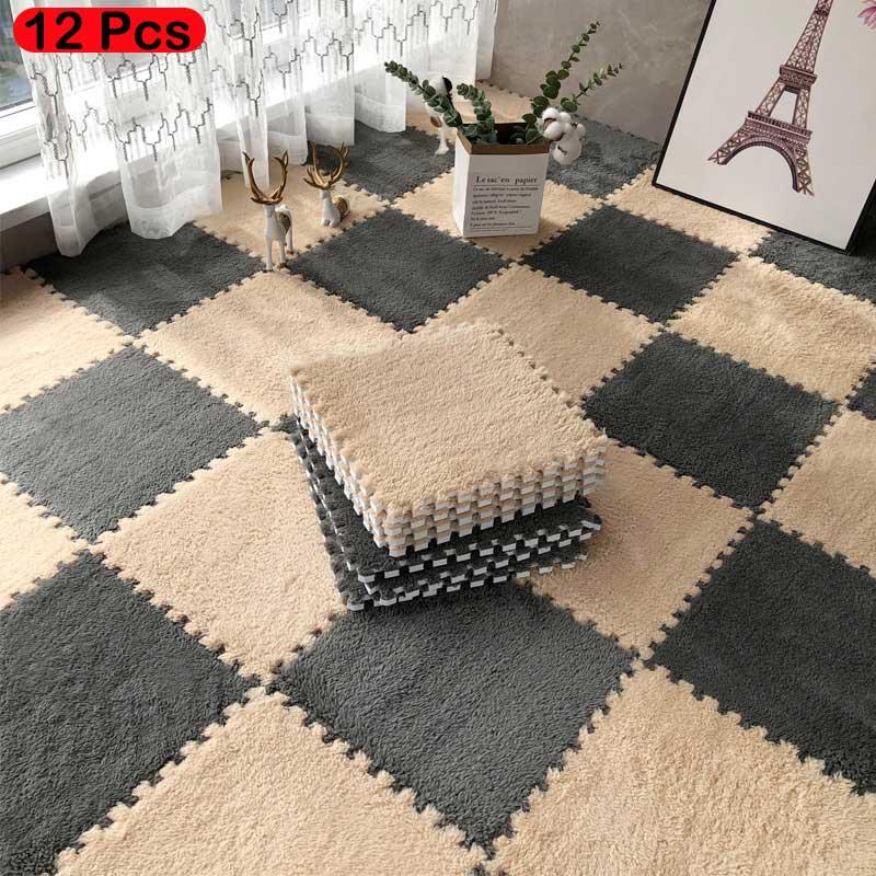 Checkerboard Pattern Floor Mat, 12pcs/set Soft Non-slip Puzzle Floor ...