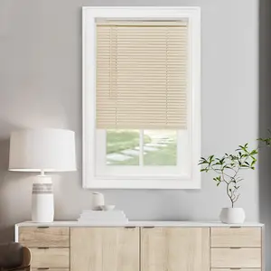 Cordless Light Filtering Mini Blind - 28 Inch Width, 48 Inch Length, 1" Slat Size - Alabaster - Cordless GII Morningstar Horizontal Windows Blinds for Interior by Achim Home Decor