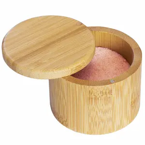 Totally Bamboo Salt Cellar with Swivel Lid – Bamboo Spice Box Storage Container for Kitchen Countertop – Magnetic Closure – Ideal for Sea Salt, Spices and Herbs – Wooden Utensils for Cooking