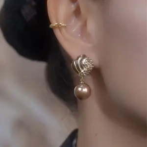 Coffee Color Oil Drop Full Diamond Stud Earrings, Light Luxury Elegant Fashion Versatile Jewelry DZEH4716
