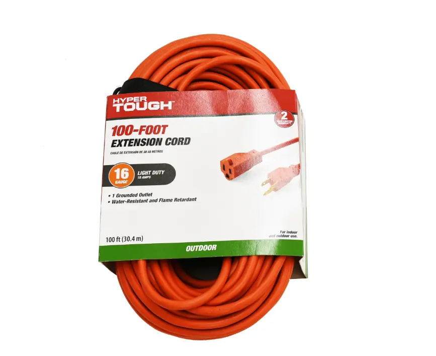 Hyper Tough 100 ft 16AWG/3 Indoor/Outdoor Light-Duty Orange Vinyl Extension Cord Hyper Tough 100 ft 16AWG/3 Indoor/Outdoor Light-Duty Orange Vinyl Extension Cord