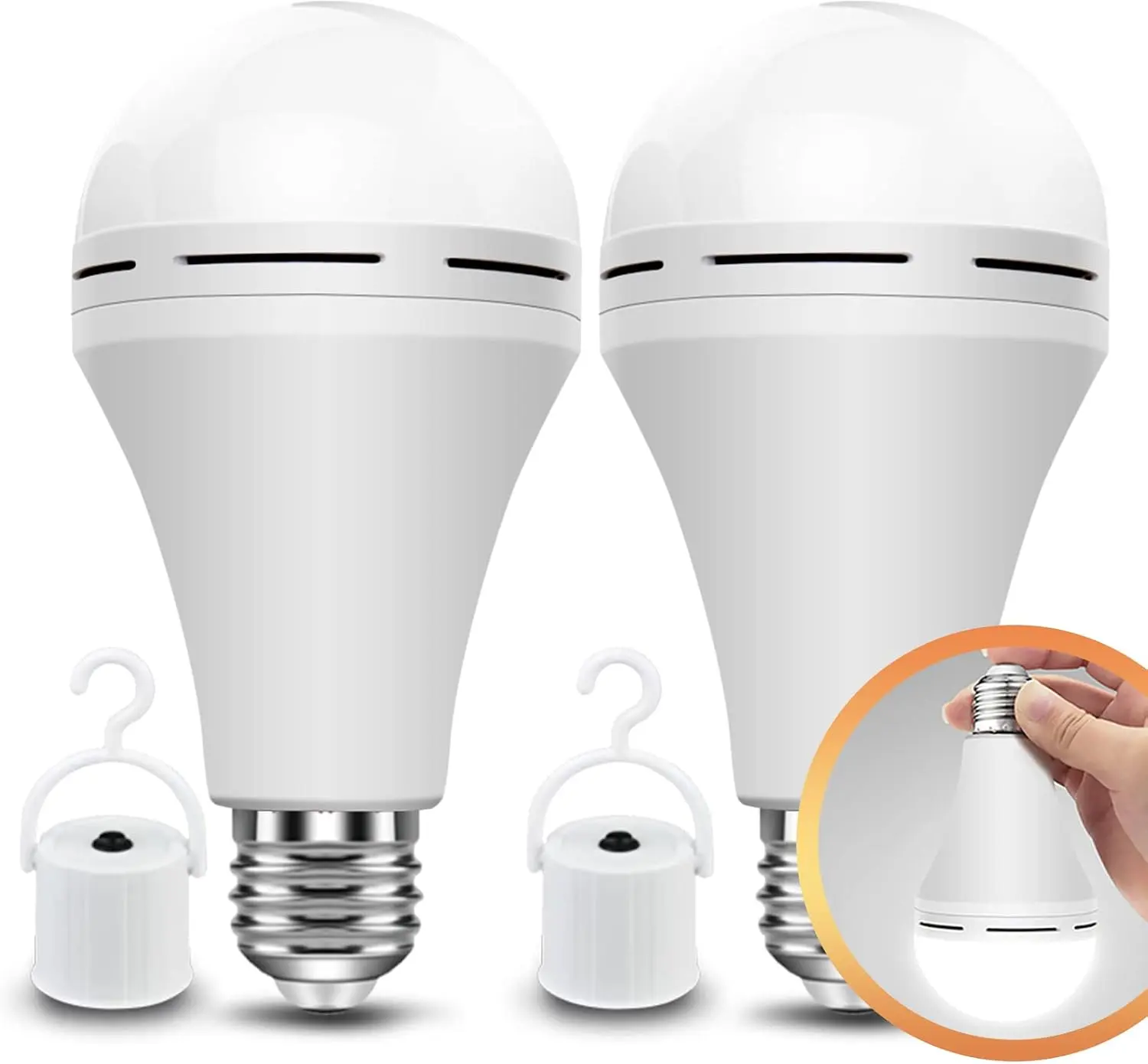 Rechargeable Light Bulbs Battery Operated Powered Backup Light Bulb, 12W 60W Equivalent 6000K 1200mAh, Emergency Light Bulb for Lamp Camping Works Even Power Outage with Portable Hooks