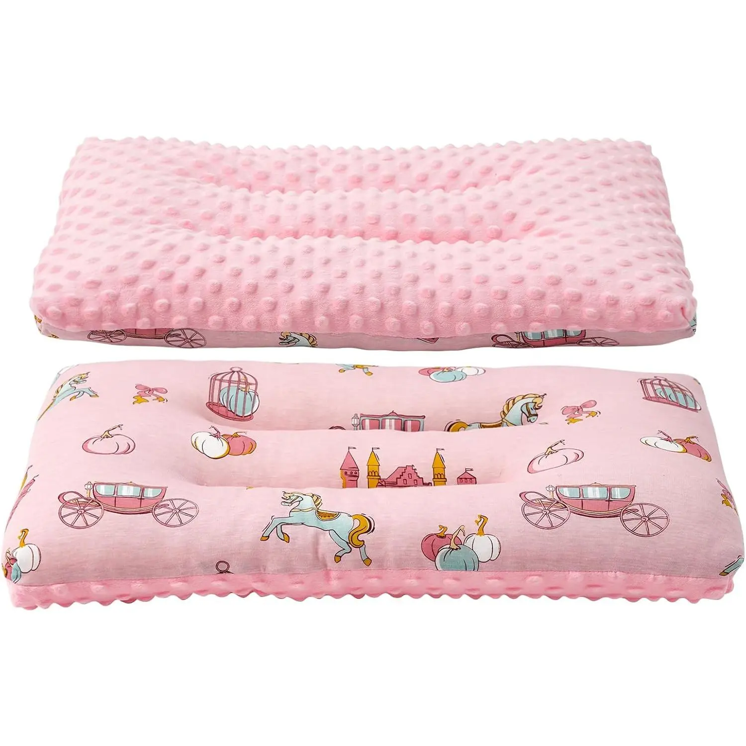 1Pcs Toddler Pillow Double Sided Breathable Soft Cotton & Minky Dot Fabric Kids Pillow Cute Small Pillow Machine Washable (Rose)