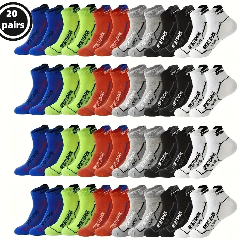Unisex Cotton No-Show Ankle Sport Socks, 24-Pair Letter Pattern Pack - Breathable, Moisture-Wicking for Running Gym, Cold Wash Cotton Knit, All Seasons Performance Style Plain Sports Socks