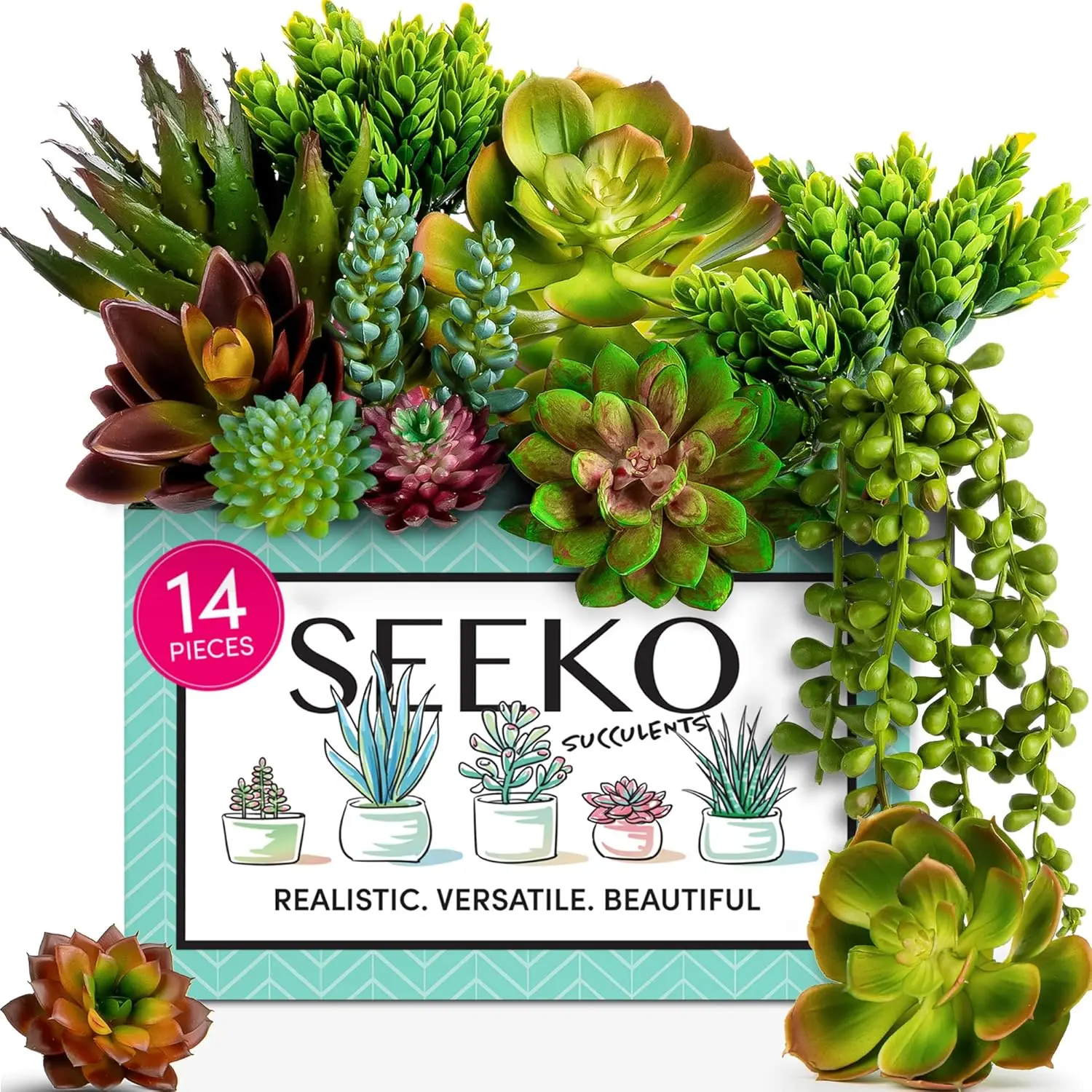 Artificial Succulents Plants 14 Pcs Realistic Premium Fake Succulents Faux for Indoor Outdoor UV Resistant DIY Home Office Decor