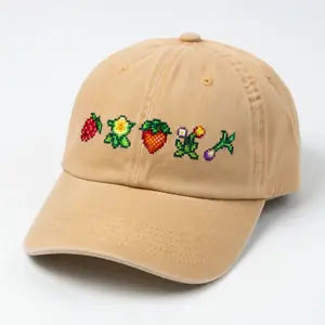 Pixel Stardew Valley Fruit Embroidered Washed Hat - Funny Cat Minimalist Embroidered Cap Merch - Funny Nature Lover Gift - Casual Wear Washable Material Versatile for Everyday Use -  Gifts