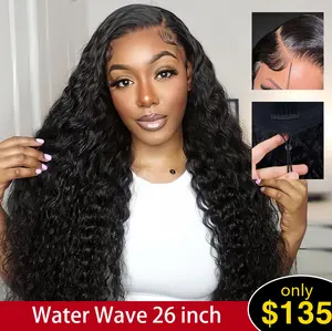 【26“ Only $135】Mamushow 7x6 Glueless Wigs Human Hair Pre Plucked Pre Cut 200% Density Water Wave HD Lace Front Wigs Instant Wear and Go 26 Inch No Glue With Drawstring Brazilian Curly Human Hair Wig for Women