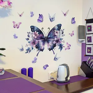 A (30*60cm) dreamy purple butterfly and flower decorative wall sticker, suitable for decorating the background of living rooms, bedrooms, and bathrooms, self-adhesive, M12007-YX