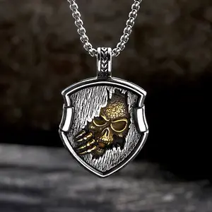 GTHIC Gothic Skull Vampire Stainless Steel Necklace Fashion Statement Accessories for Men Women Daily Wear