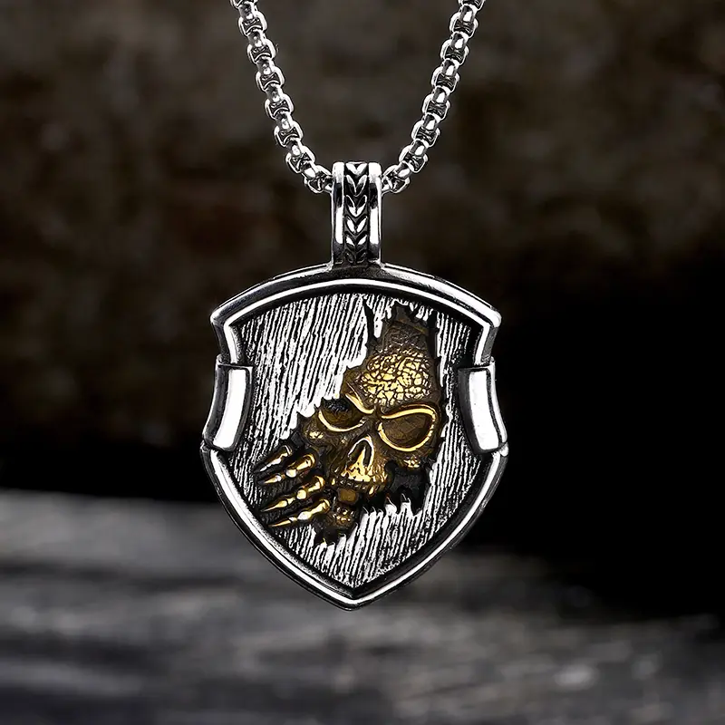 GTHIC Gothic Skull Vampire Stainless Steel Necklace, Fashion Statement Jewelry Accessory for Men, Daily Wear