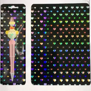 Heart patterned resealable foil pouch bags for pens beads jewelry 2.5x8.66 inch plastic packaging 50 or 100 pieces organizing solution