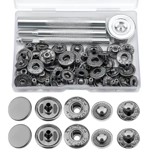 12 Sets 15mm Snap Buttons Fastener Kit No Sew Removable Metal Heavy Duty Snap Buttons with 4 Metal Install Tools for Denim Clothing Jeans Pants Leather Bags Jackets (Black)