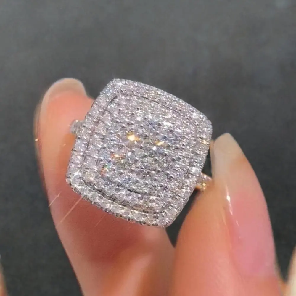 Women's Shining Radiant Cut Cubic Synthetic  Engagement Ring, Beautiful Jewelry Rings, Romantic Daily Accessory & Proposal Gift