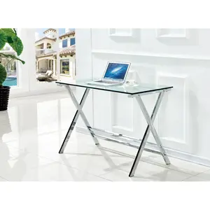 Glass Computer Desk, Transparent Tempered  Glass Laptop Table with Rounded Edges Desks, Sofa Table    RR