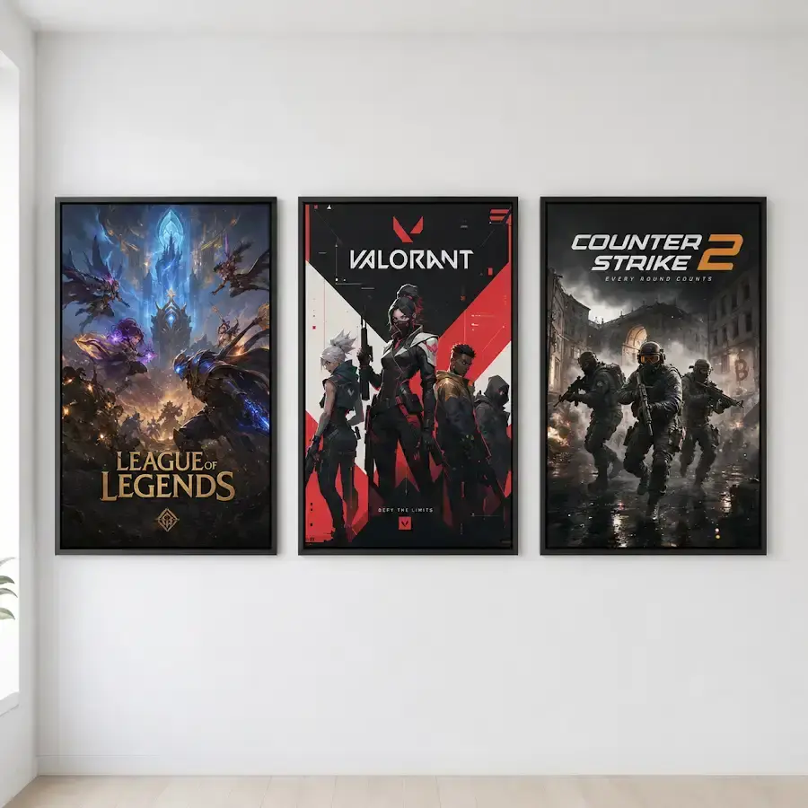 Esports Legends League of Legends Valorant CS2 3 Piece Wall Art Set, PC Competitive Gamer Setup Wall Decor, 3 Panel Poster Prints