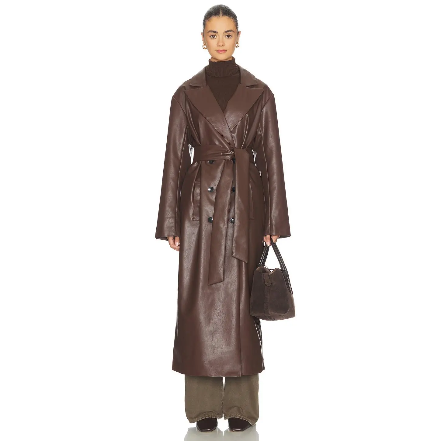 ALL THE WAYS Carey Faux Leather Trench in Brown