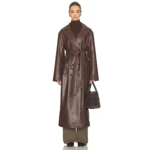 ALL THE WAYS Carey Faux Leather Trench in Brown