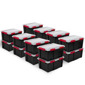 Sterilite 20 Gal Gasket Box, Stackable Storage Container w/ Lid, Black, 16 Pack