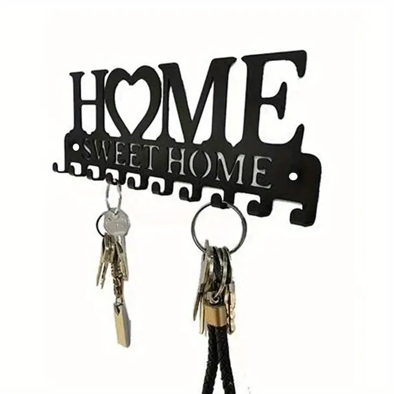 Sweet Home Decorative Wall Mount Key Holder with 10 Hooks - Vintage Metal Organizer for Home, Bedroom, Office & Car Keys - 1PC Shelves
