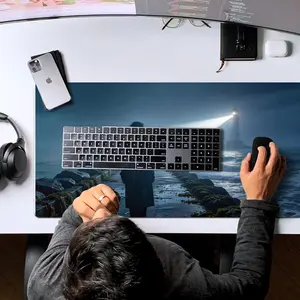 LIVEKEY XXL Gaming Mouse Pad 40x80cm - Non-Slip Rubber Base  Stitched Edges  Smooth Surface   Waterproof Desk Mat with Lighthouse Rainy Night Art for Gaming & Office  Extended Large Mousepad