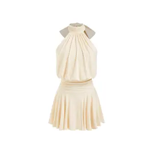 Cider Stand Collar Sleeveless A-Line Mini Dress with Scarf