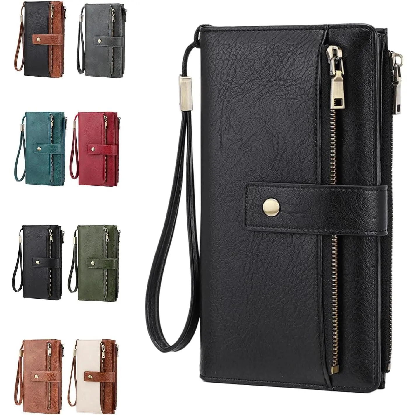 Women'S Long Wallet, Stylish Clutch, Elegant Solid Color Rfid Blocking Leather Wallet (Black)