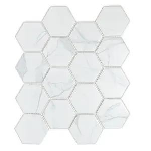 Statuario 3" x 3" Hexagon Marble Look Mosaic
