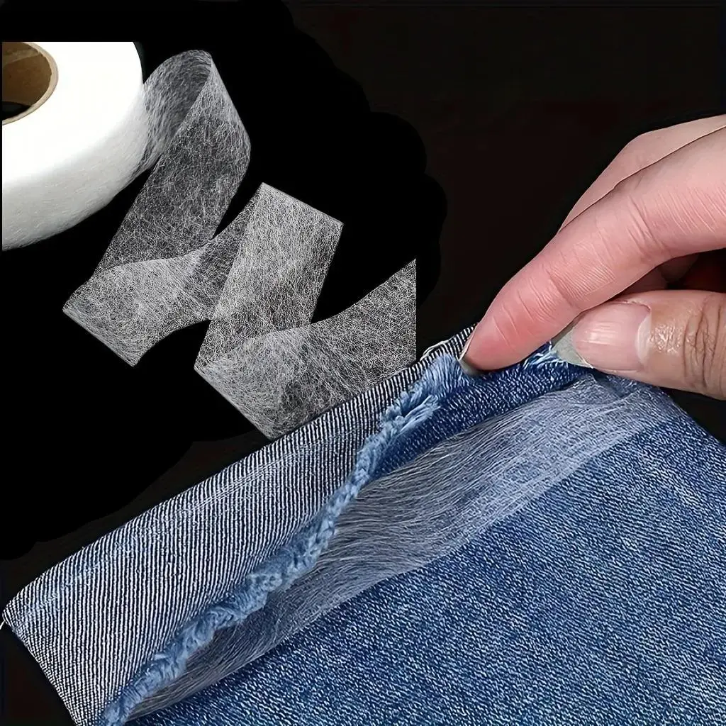 Iron-on Fusible Hem Tape - 1 Roll No-Sew Double Sided Tapes for Hemming Clothes, Pants, DIY Crafts (Kitchen Fabric Repair Accessory)