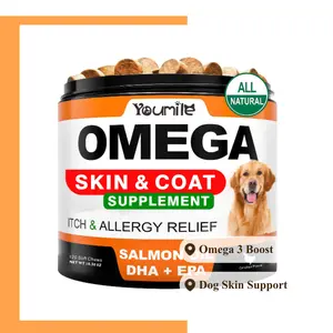 Youmile Omega 3 for Dogs - (120Ct) Fish Oil Treats - Allergy & Itch Relief Skin & Coat Supplement - Dry Itchy Skin, Anti Shedding & Hot Spots Treatment - Pet Salmon Oil Chews - Chicken Flavor