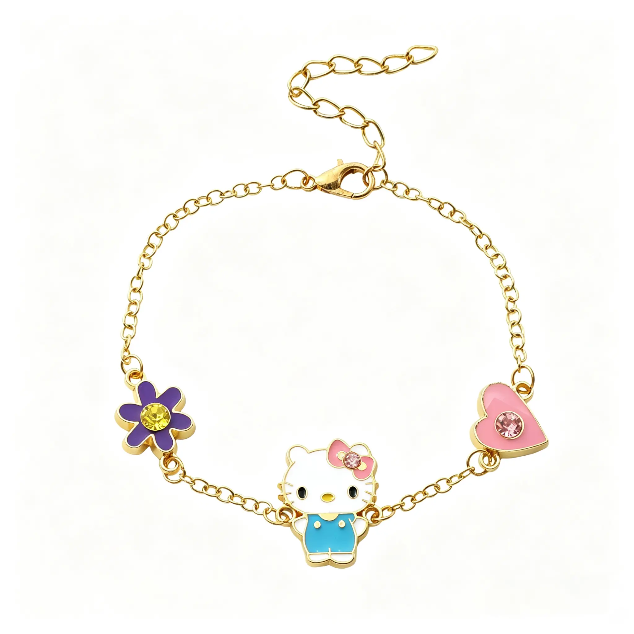 Hello Kitty Flower Bracelet Official Sanrio Licensed Cute Kawaii Floral Design Adjustable Chain Fashion Cartoon Jewelry Daily Wear Party Accessory Valentine Birthday Holiday Gift for Teen Girls Women Sanrio Collectors