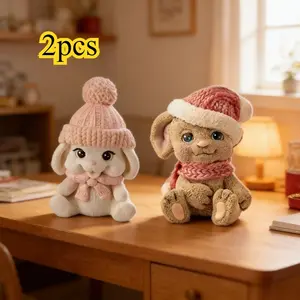 Resin Mold 2Pcs 3D Cute Bunny & Rabbit Figurine Silicone Mold Set with Knit Hat & Scarf, for DIY Candle Making & Home Decor, Ideal for Christmas, Valentine's Day, Easter & Housewarming