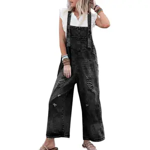 Ladies Pants 2025 Spring and Autumn Denim Overall Wide Leg Women's Pants Fashionable Comfortable Trendy Casual Pants Jumpsuit Loose and casual Blue Trouser