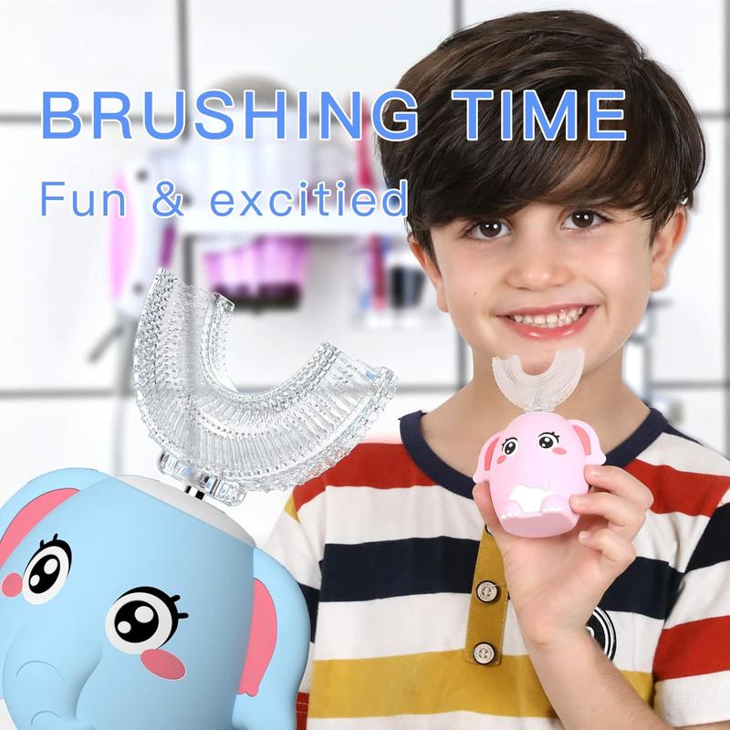 Kids Electric U Shaped Toothbrush Children Rechargeable Sonic Toothbrush Toddler baby toothbrushes with1-4 Brush Heads Full Mouth 6 Cleaning Modes Oral hygiene