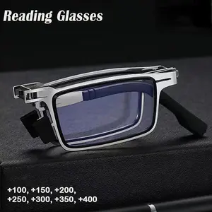 Retro Folding Reading Glasses for Men / Women Metal Frame Anti-blue Light Eyeglasses with Free Case