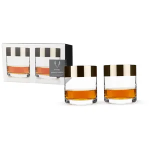 Viski Set of 2 Bronze Rim Crystal Tumblers