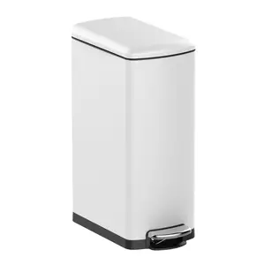 GAOMON Slim Kitchen Trash Can 8 Gal, Skinny Stainless Steel Garbage Can with Removable Inner Bucket & Soft Close Lid, Narrow Trash Bin for Bathroom Living Room Office, White